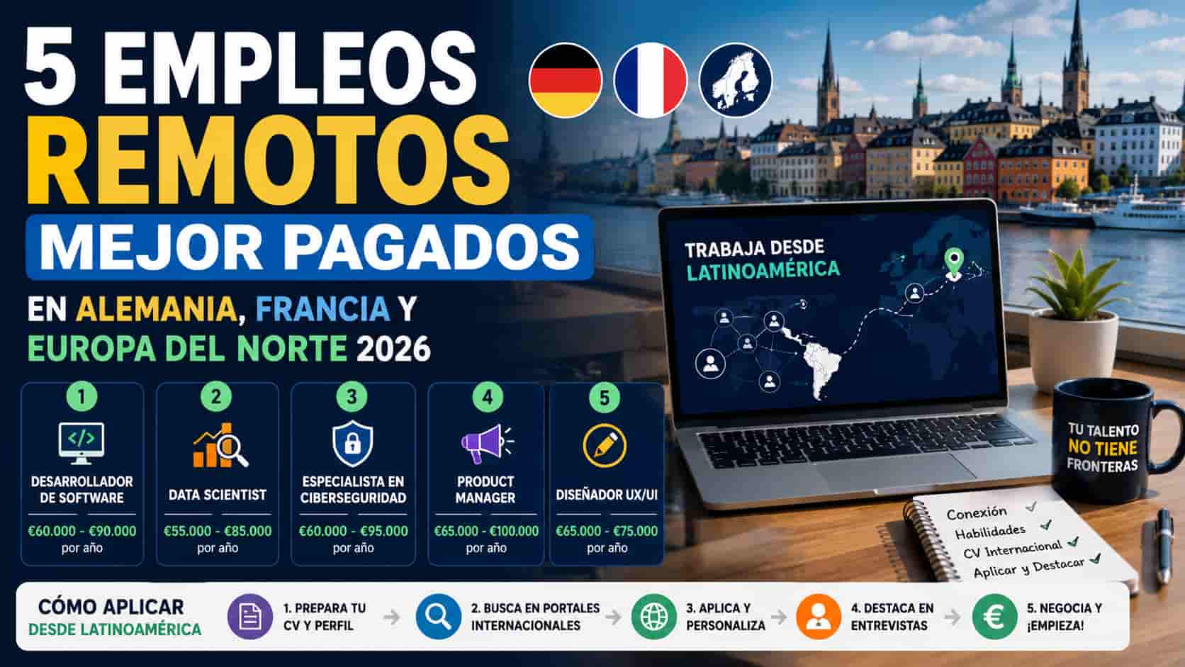 5 Empleos Remotos Mejor Pagados en Alemania, Francia y Europa del Norte 2026 (Cómo Aplicar Desde Latinoamérica)