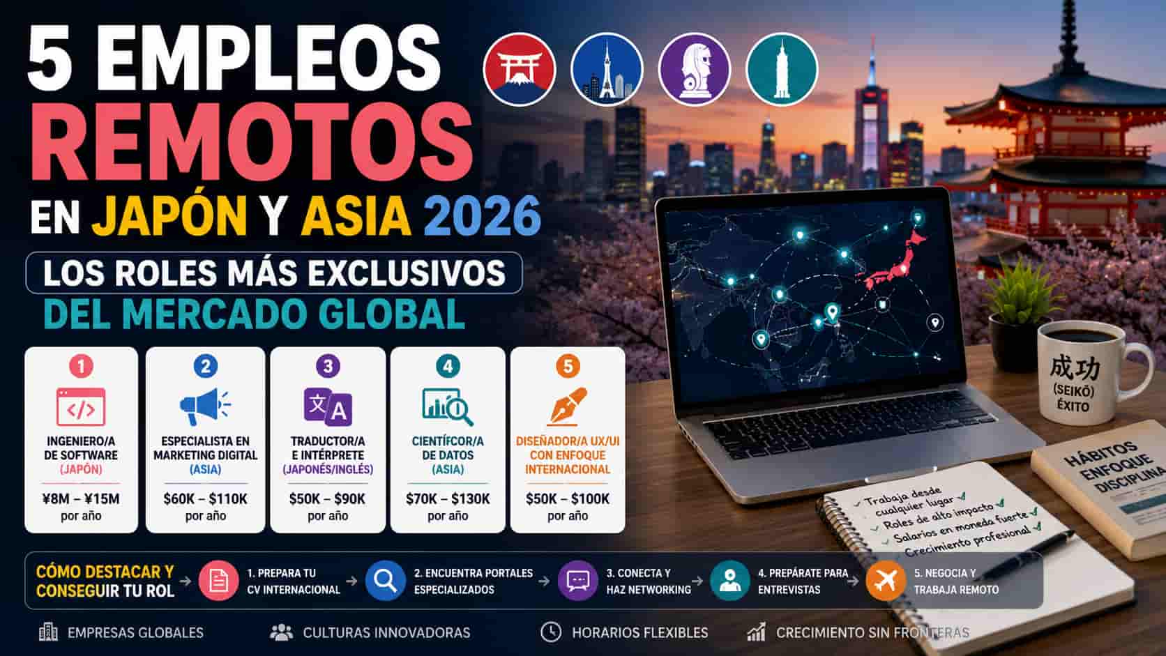 5 Empleos Remotos en Japón y Asia 2026: Los Roles Más Exclusivos del Mercado Global